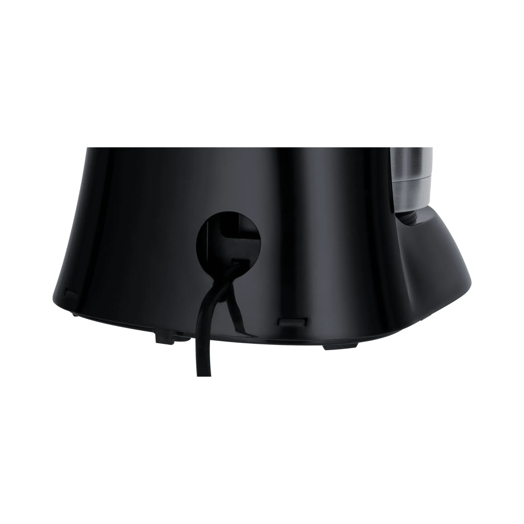 Detailansicht des Kabels und Kabelmanagements der Steba Kaffeefiltermaschine. Schwarzes Gehäuse mit integriertem Kabelaufbewahrungsfach.