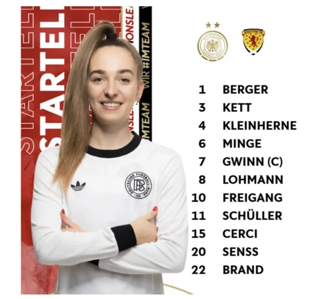 Die offizielle Aufstellung der deutschen Frauen-Nationalmannschaft vor dem Spiel gegen Schottland