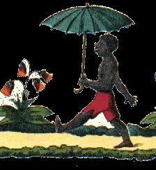 Drei Jungen lachen über einen Mohren