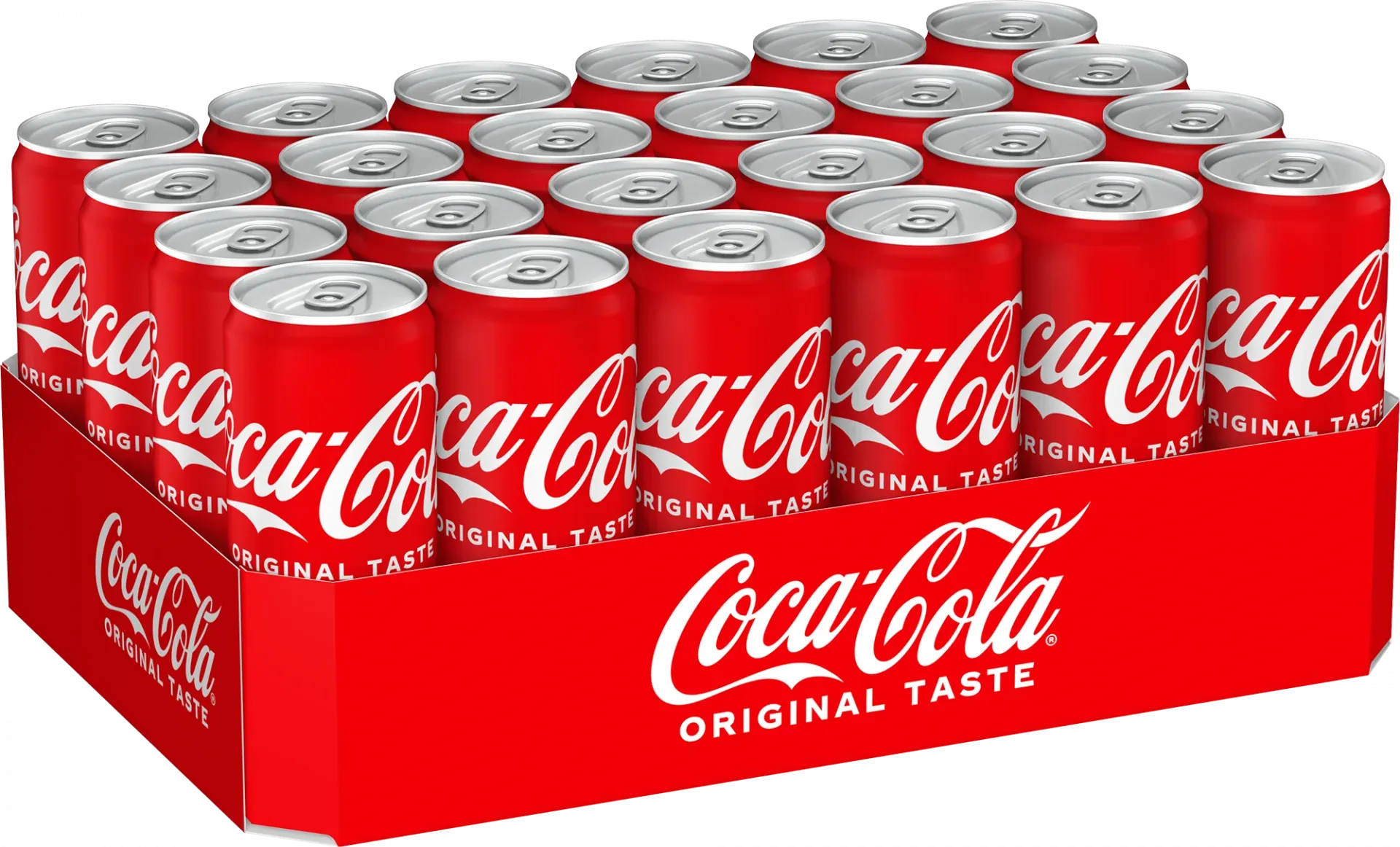 Ein 24er Pack klassischer Coca-Cola Dosen