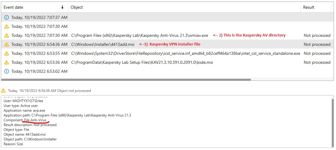 Ein Berichtsprotokoll mit Zeitstempeln und Ereignisdetails in einer Benutzeroberfläche