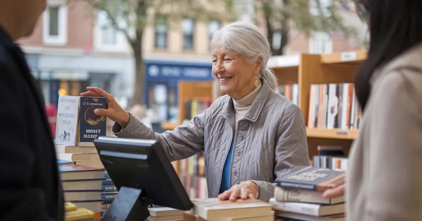 Ein Bild zeigt einen Stapel gebrauchter Bücher in verschiedenen Farben und Größen.