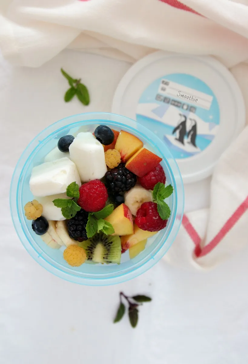 Ein erfrischender Vanille-Smoothie mit gefrorenen Früchten und Minze