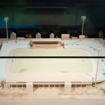 Ein Miniaturmodell des Grünwalder Stadions im FC Bayern Museum