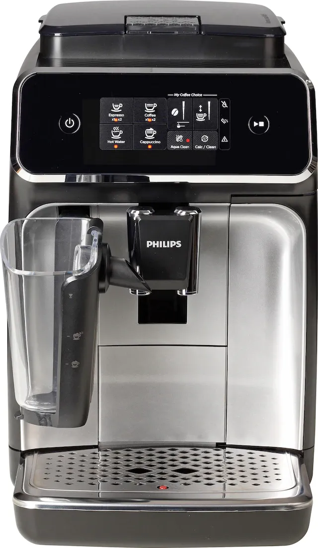 Ein Philips Kaffeevollautomat mit geöffnetem Bohnenfach