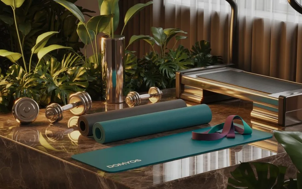 Ein stilvolles Bild, das die Qualität und Ästhetik der Domyos Fitnessausrüstung hervorhebt