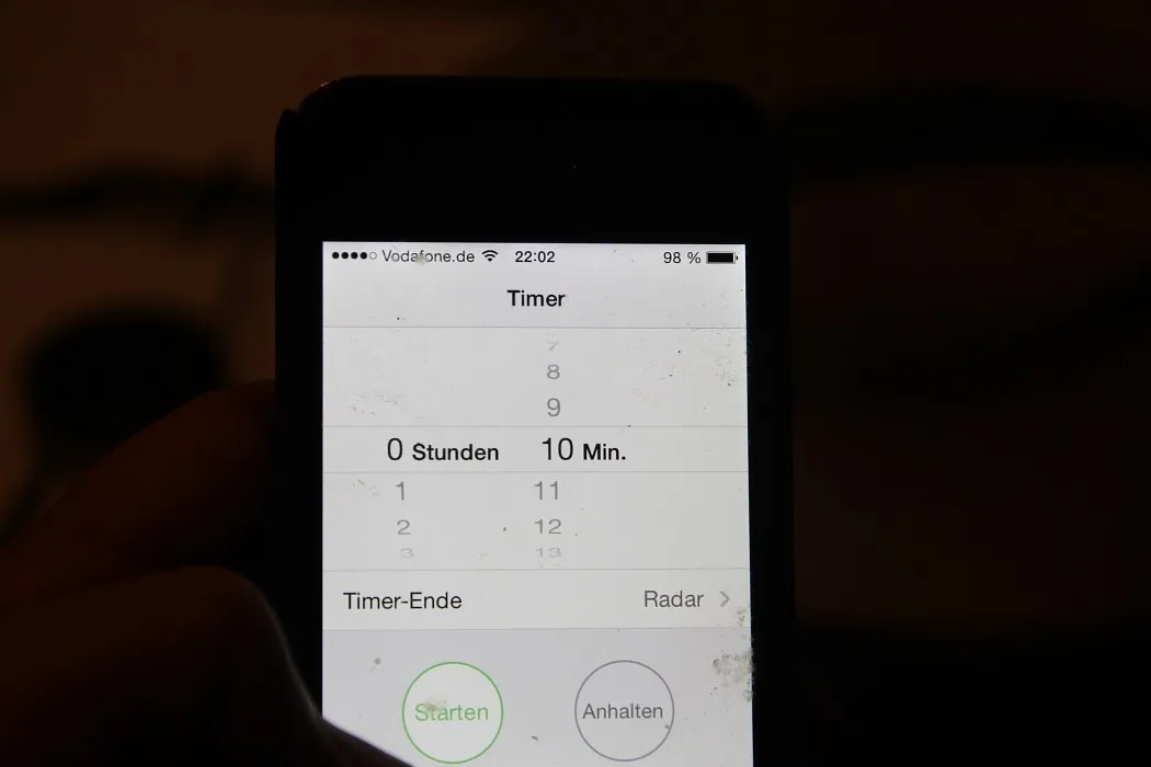 Ein Timer zeigt 10 Minuten an