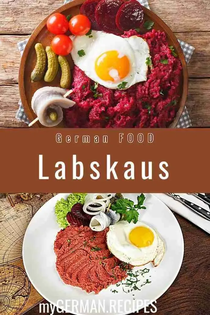 Ein vertikales Bild des Labskaus-Gerichts, ideal für Pinterest