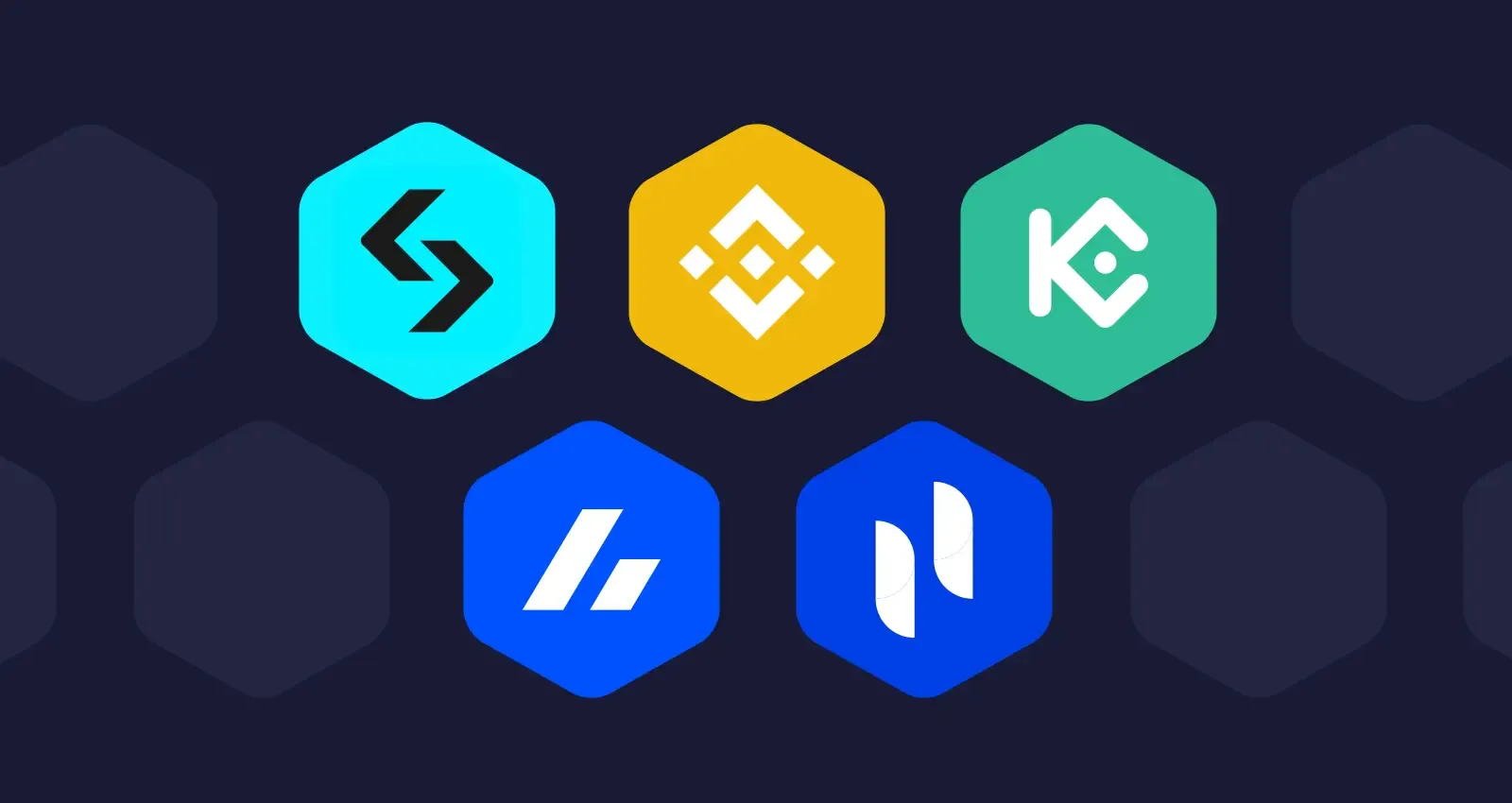 Eine Collage von Logos verschiedener Krypto-Börsen, die die Vielfalt und Konkurrenz auf dem Markt für günstige Anbieter symbolisiert