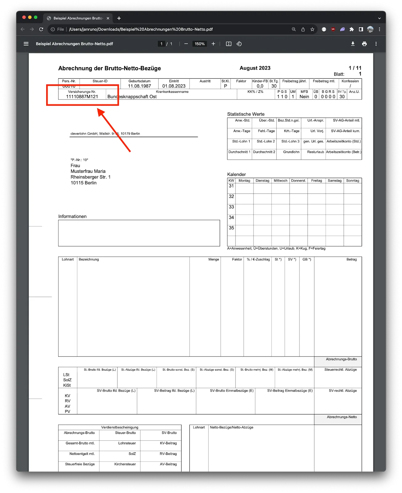 Eine Hand hält einen Umschlag mit einem Sozialversicherungsausweis oder einem offiziellen Dokument