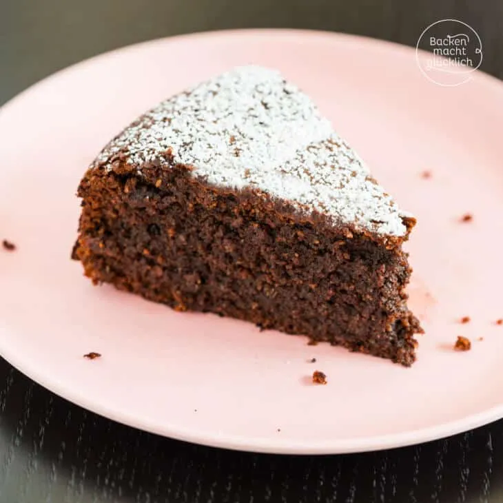 Einfacher Schokokuchen ohne Mehl, eine Nahaufnahme des Kuchens