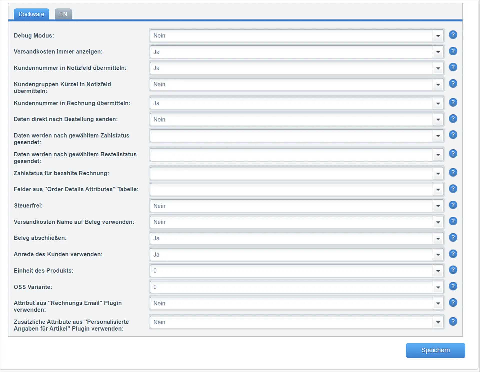 Einstellungen für die Datenübertragung im Plugin