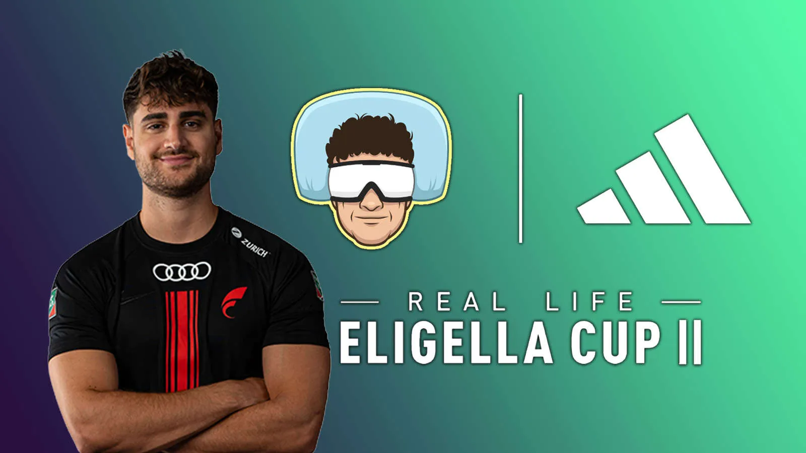 Elias Nerlich steht neben dem Logo des Eligella Cup 2