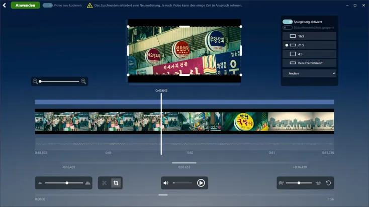 Entfernen schwarzer Balken im Audials Videoschnitt-Editor