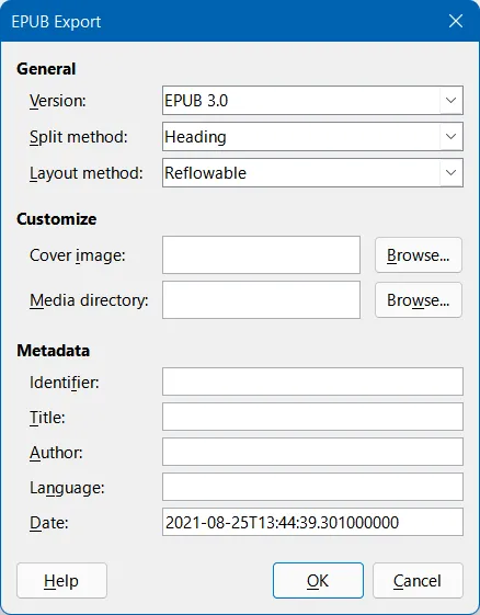 EPUB Exportoption in LibreOffice