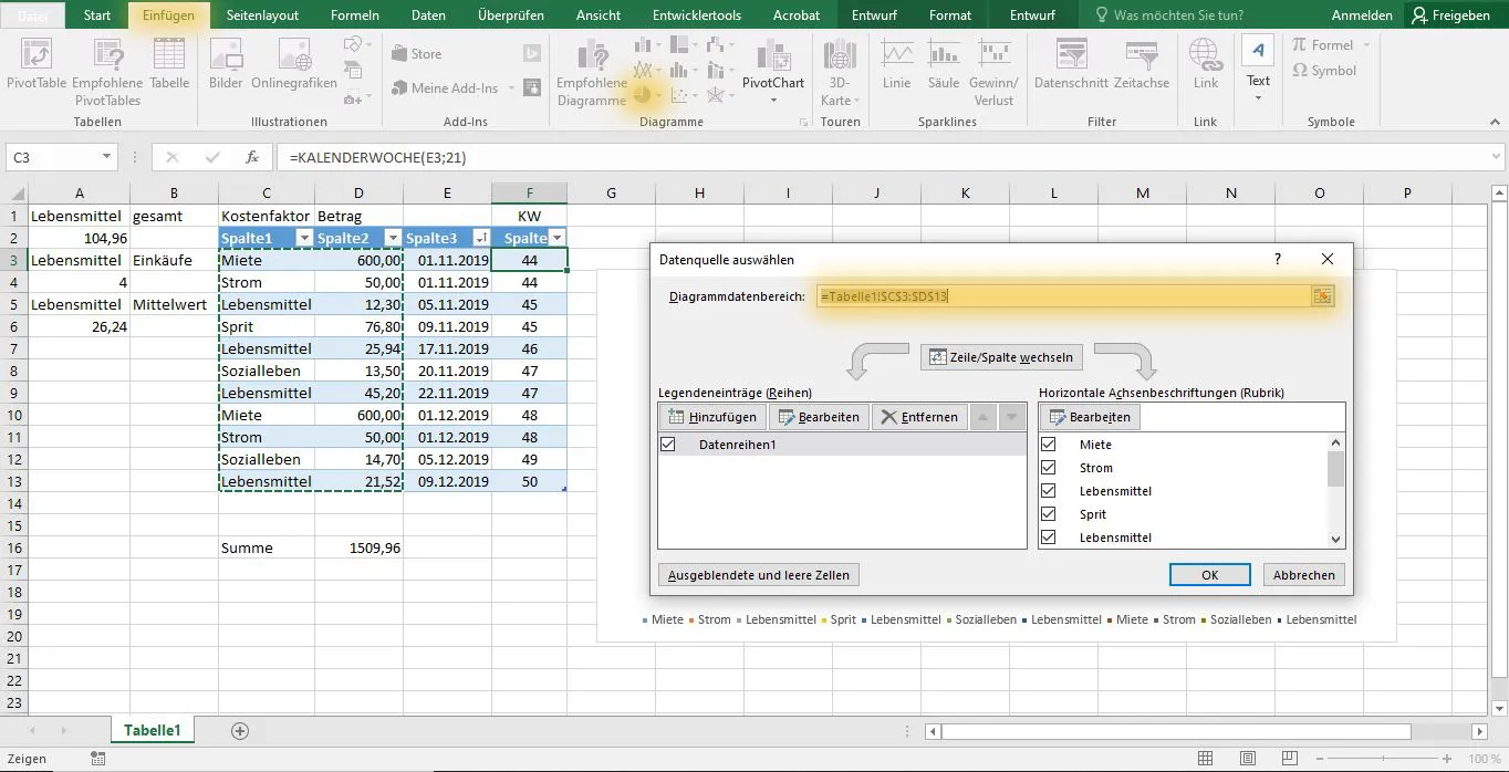 Erstellung eines Kreisdiagramms zur Visualisierung von Daten in Excel