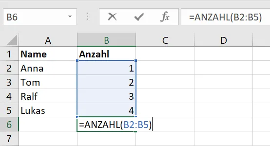 Excel ANZAHL-Funktion für Zahlenfelder