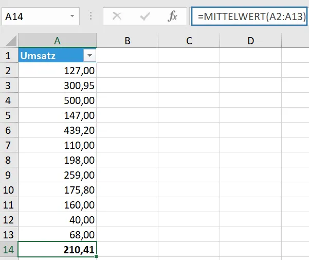 Excel MITTELWERT-Funktion
