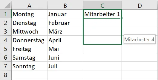 Excel Reihen automatisch vervollständigen benutzerdefiniert