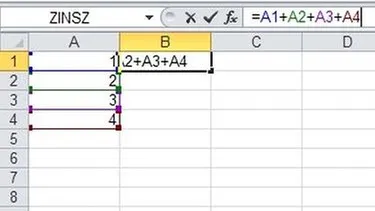 Excel Tabelle mit farbiger Markierung von Zellenbezügen in einer Formel