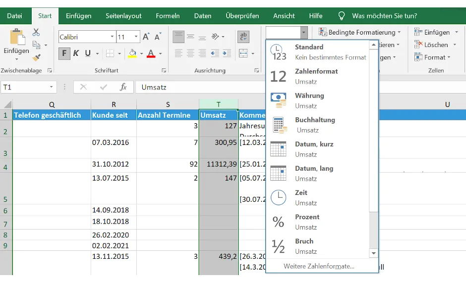 Excel Zahlen formatieren