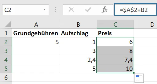 Excel Zellbezug festsetzen nach $A