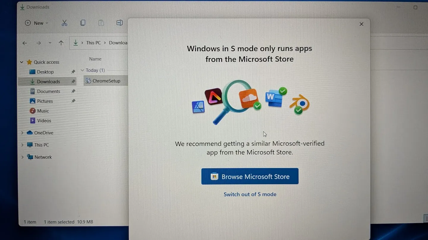 Fehlermeldung bei der Installation von Chrome unter Windows 11 S