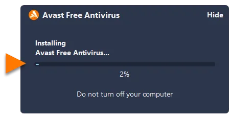 Fortschrittsanzeige während der Avast Free Antivirus Installation