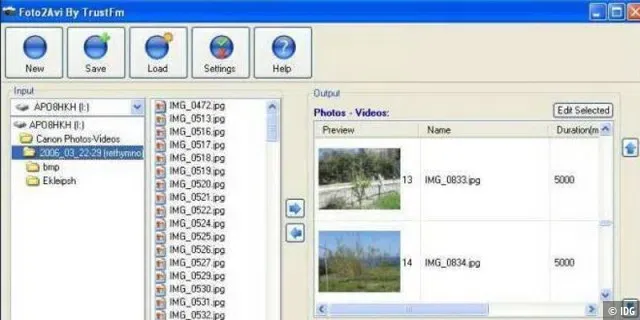Foto2Avi mit Einstellungen für Musik und Übergänge