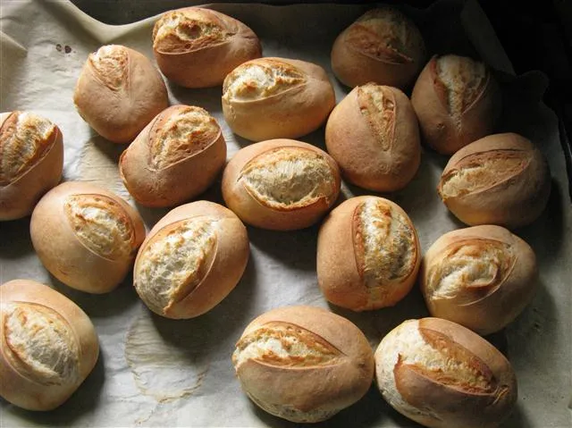 Frisch gebackene DDR Brötchen im Backofen
