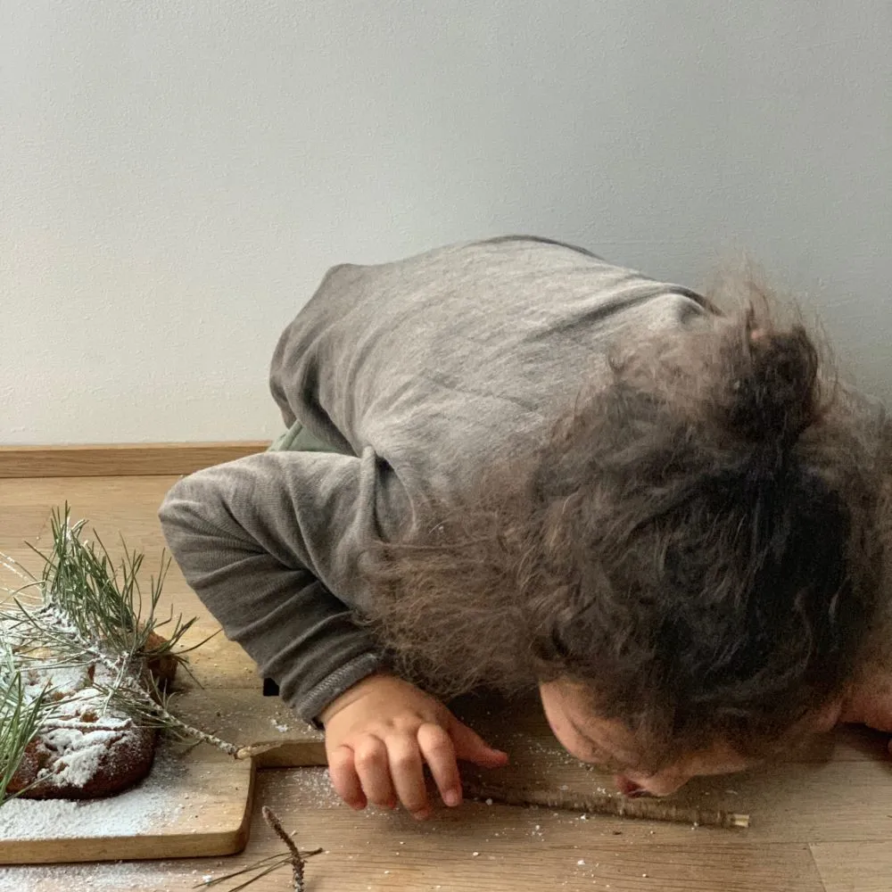 Frisch gebackener Apfelkuchen, bereit zum Bestäuben mit Puderzucker