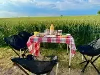 Frühstück im Kornfeld beim Camping