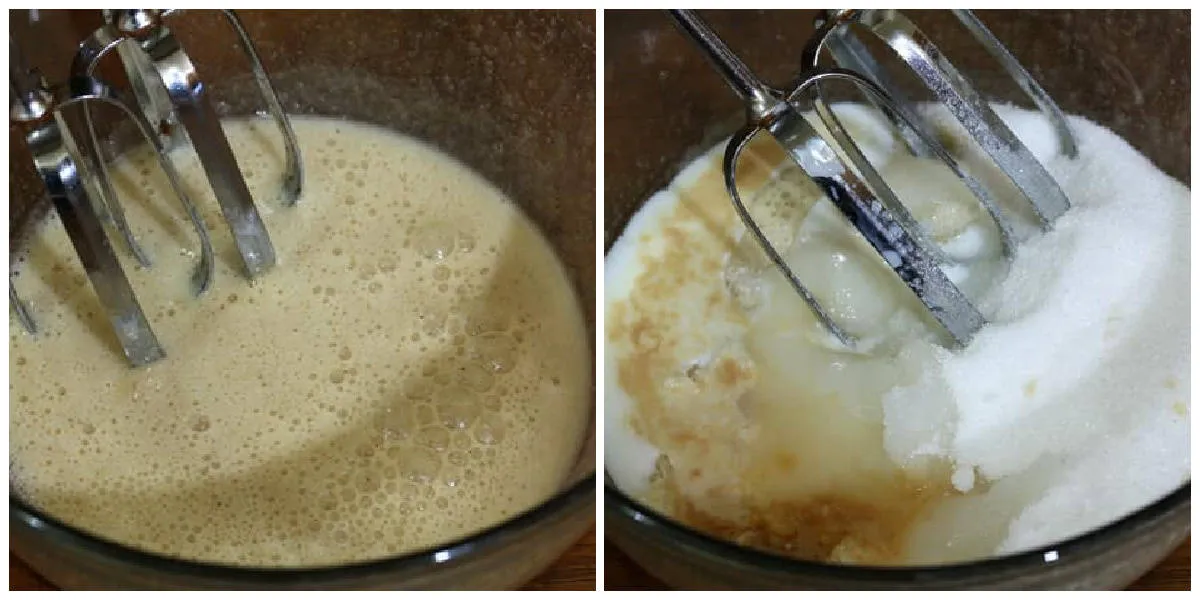 Gebräunte Butter wird mit Zucker und Vanilleextrakt vermischt