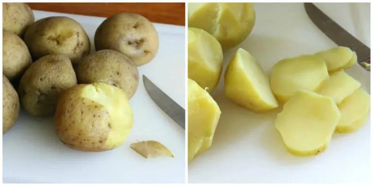 Geschnittene Kartoffeln und Zwiebeln, bereit für die Zubereitung des Salats