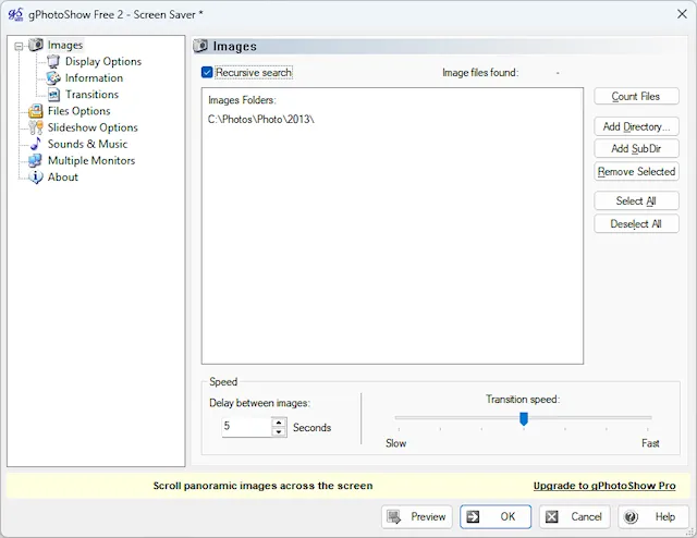 gPhotoShow Free Benutzeroberfläche: Bilder