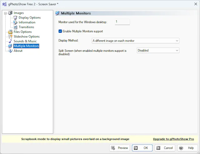 gPhotoShow Free Benutzeroberfläche: Mehrere Monitore