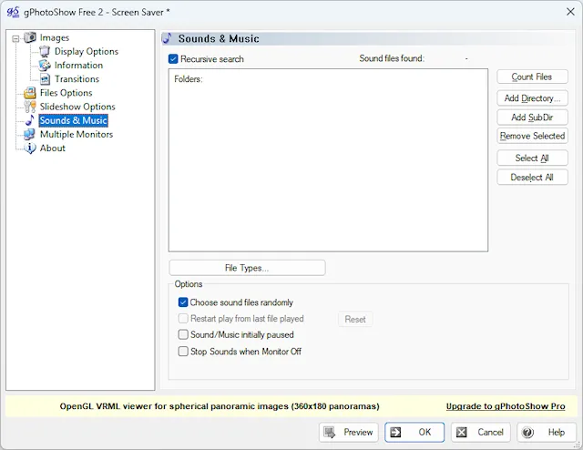 gPhotoShow Free Benutzeroberfläche: Sounds