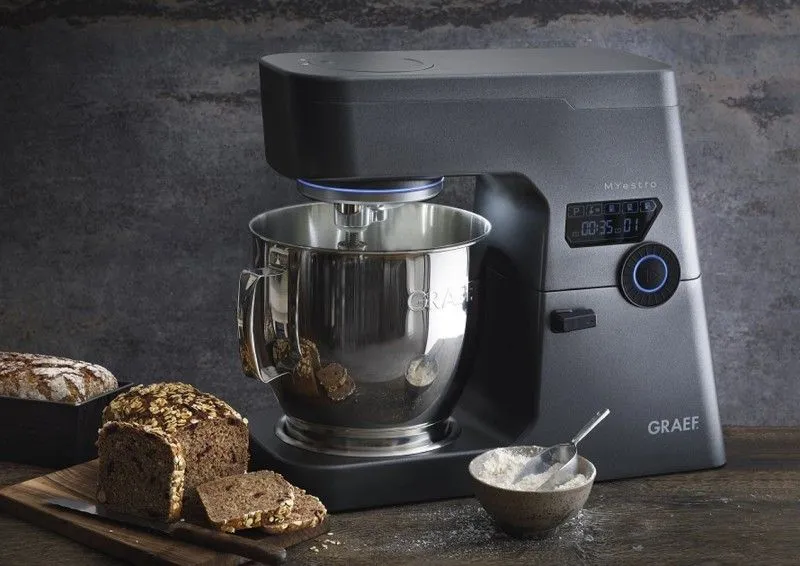 Graef Maestro Küchenmaschine in Schwarz mit Edelstahl-Schüssel, programmierbarem Display und passendem Zubehör