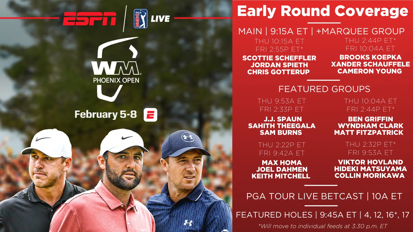 Grafik zur WM Phoenix Open und PGA TOUR LIVE auf ESPN