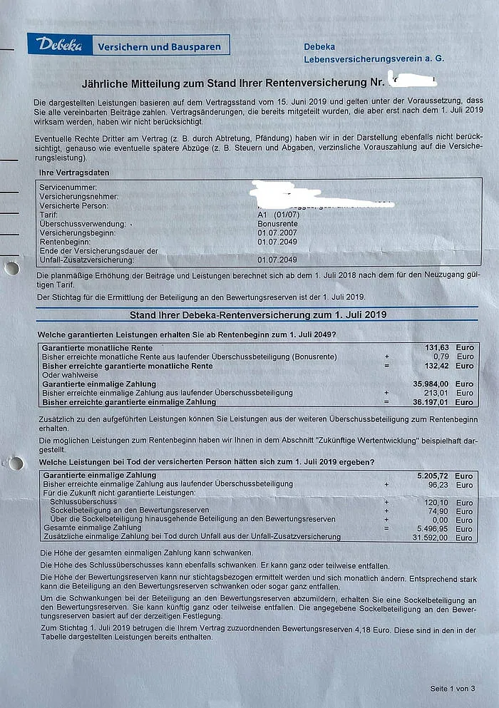 Grafische Darstellung einer Debeka Lebensversicherung Analyse