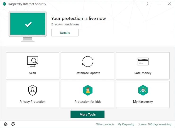 Hauptfenster von Kaspersky Internet Security (2013)