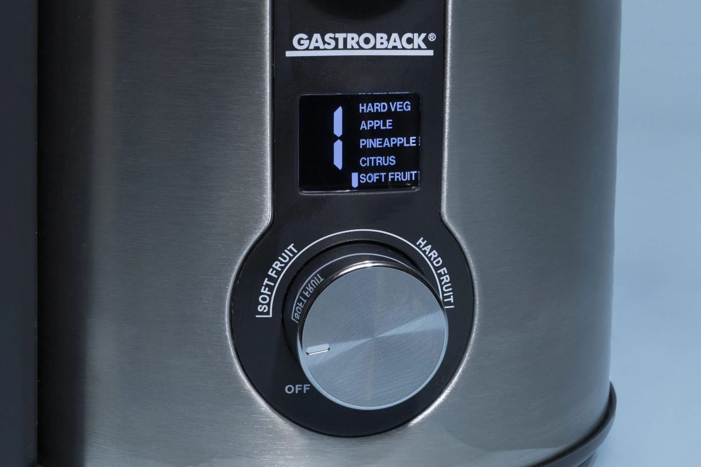 Hochwertiges Display des Gastroback Multi Juicer Digital mit Geschwindigkeitsanzeige