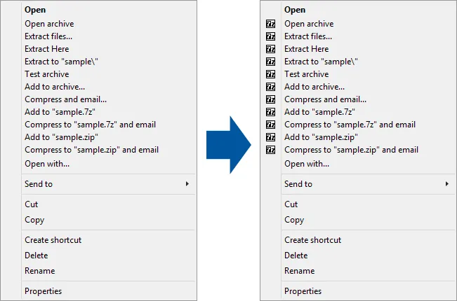 Icons im Kontextmenü von Easy 7-Zip
