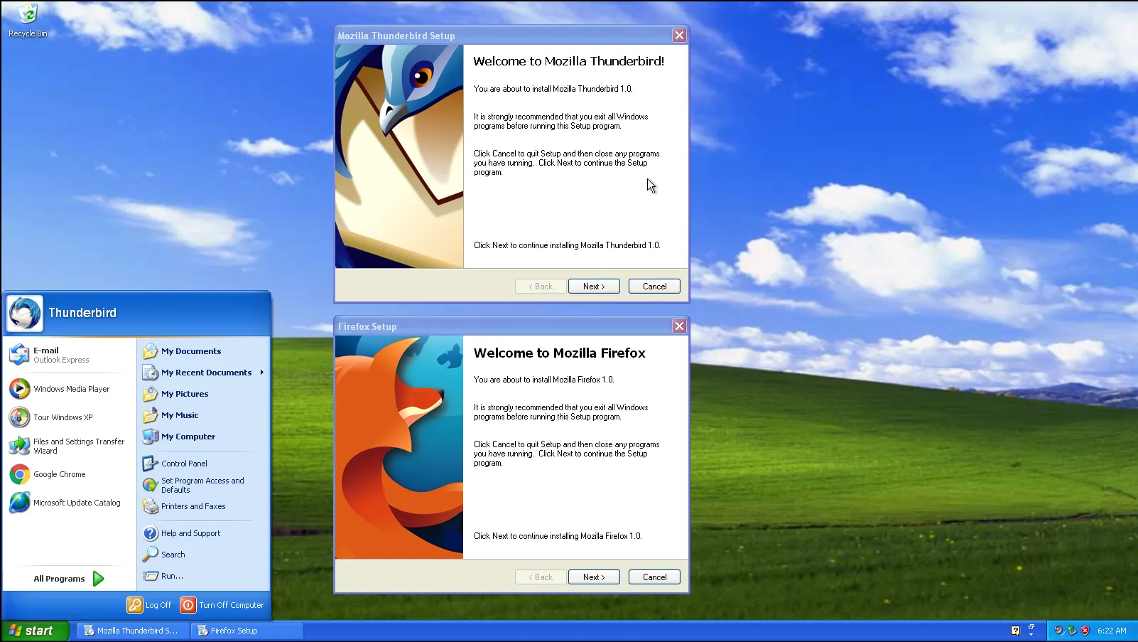 Installationsprogramme von Thunderbird 1.0 und Firefox 1.0 unter Windows XP