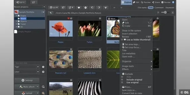 jAlbum Benutzeroberfläche zur Erstellung von Online-Galerien