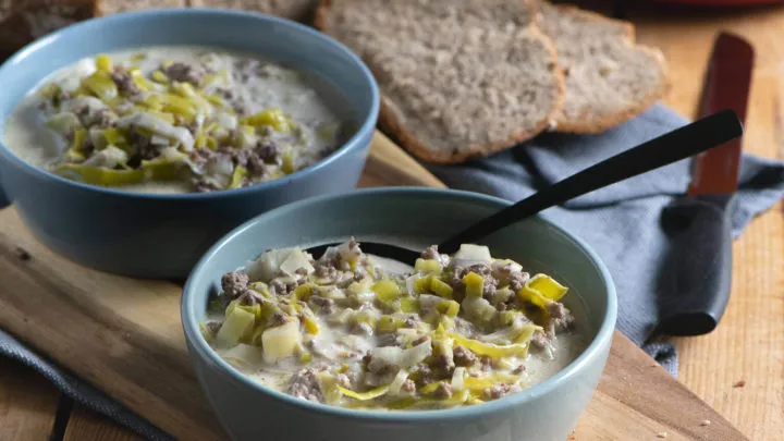 Käse Lauch Hackfleisch Suppe, schnell zubereitet