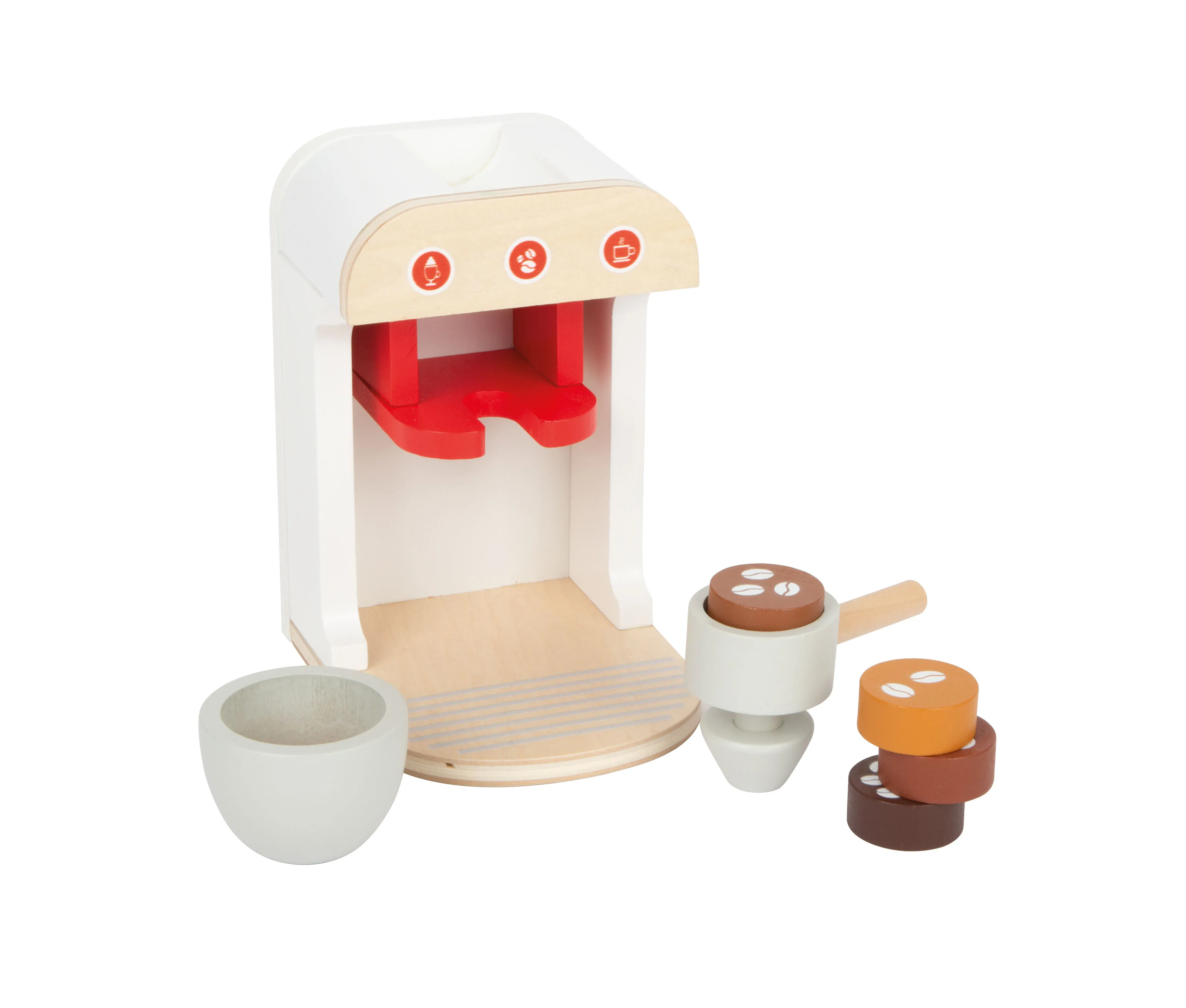 Kind spielt mit dem Holzmixer des Küchengeräte-Sets