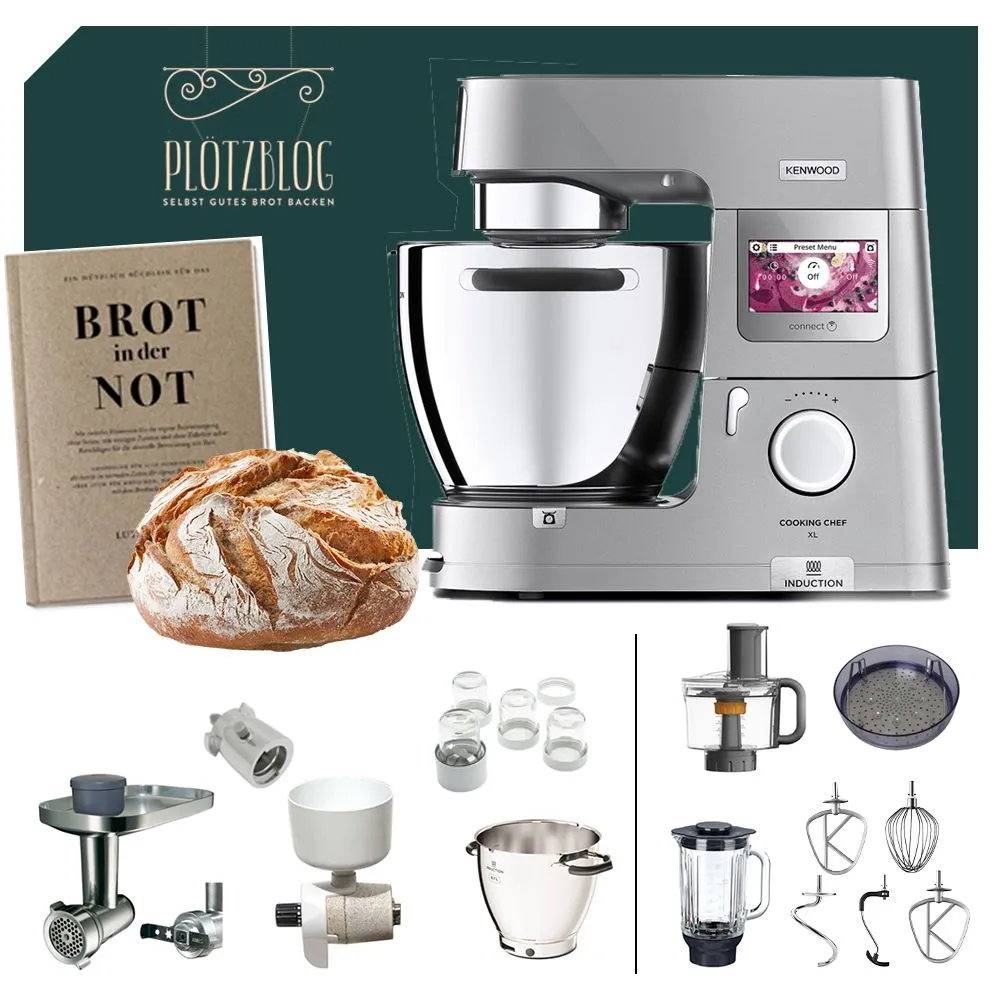 Küchenmaschine Kenwood Cooking Chef XL Connect mit Zubehör für Brotbacken, Mischen und Zubereiten von Teigen und Zutaten.