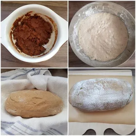 Malzbrot in Zubereitung, fertig zum Backen