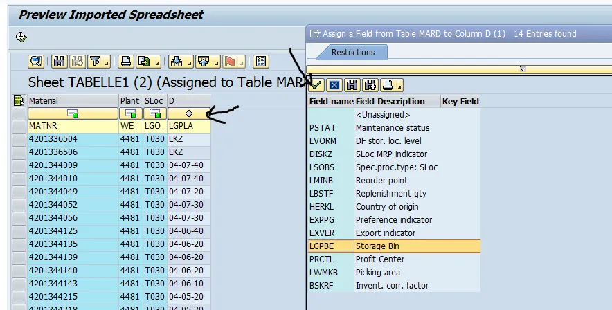 Manuelle Feldzuordnung für nicht automatisch erkannte Spalten
